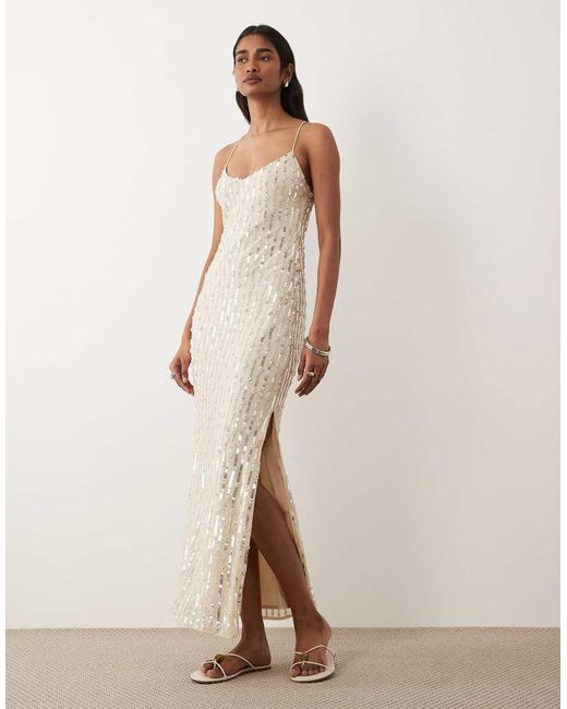 Miss Selfridge Natural Pearl And Sequin Embellished Midi Dress