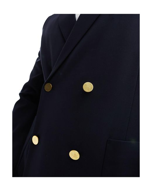 ASOS Blue Wedding Skinny Blazer With Gold Buttons for men