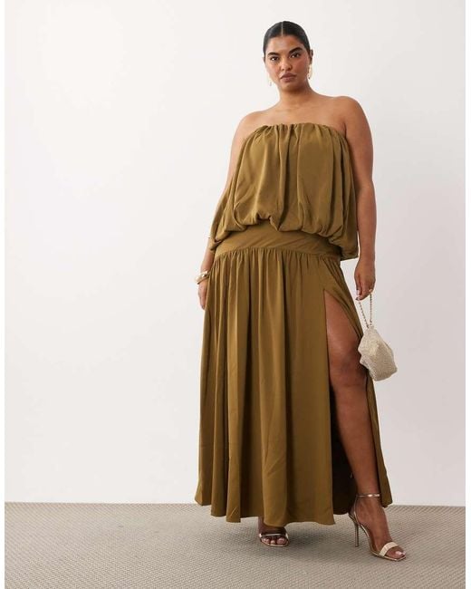 ASOS Brown Asos Design Curve Bubble Bandeau Full Skirt Maxi Dress