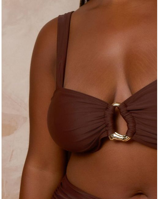Moda Minx Curve Brown X Alessa Tyrrell-charles Wide Strap Bikini Top With Hoop Detail