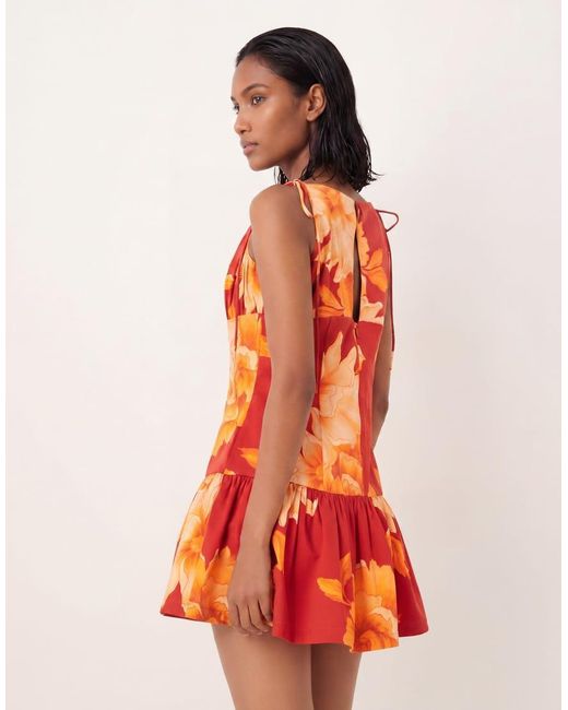 ASOS Structured Cotton Tie Bust Dropped Waist Mini Sundress