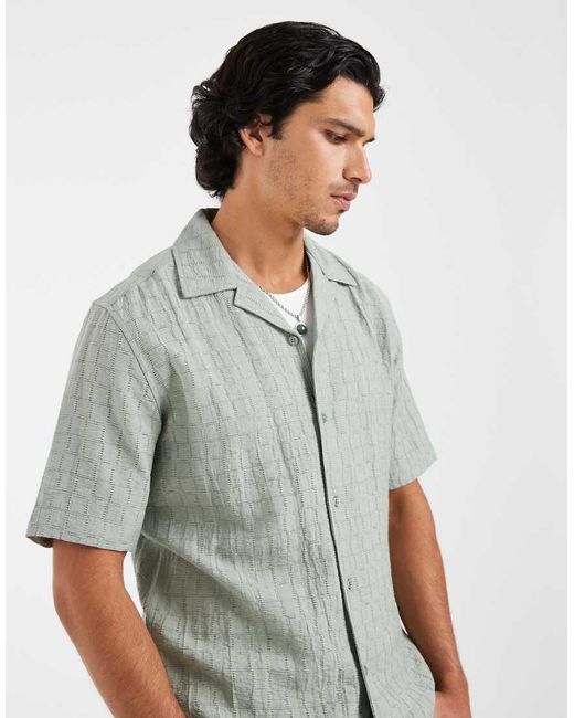 Only & Sons Gray Regular Fit Textured Shirt With Camp Collar for men