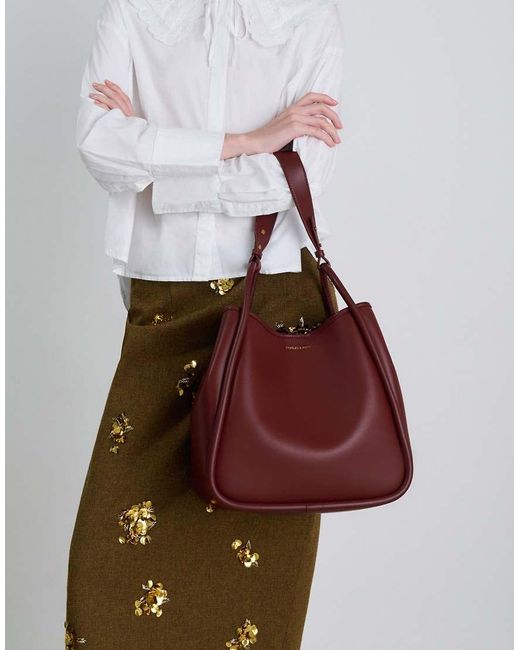 Charles & Keith Red Lyla Tubular Slouchy Tote Bag