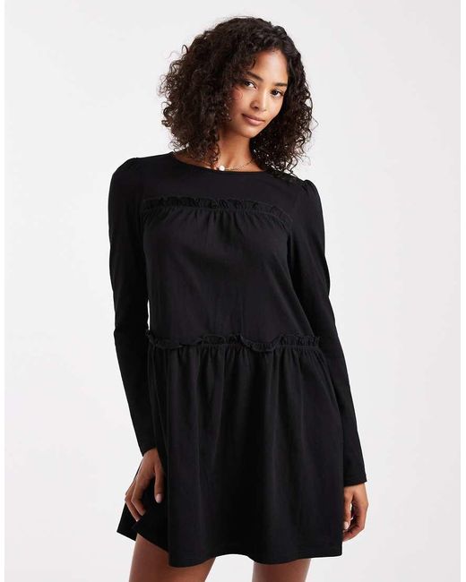 Miss Selfridge Black Ruffle Smock Mini Dress