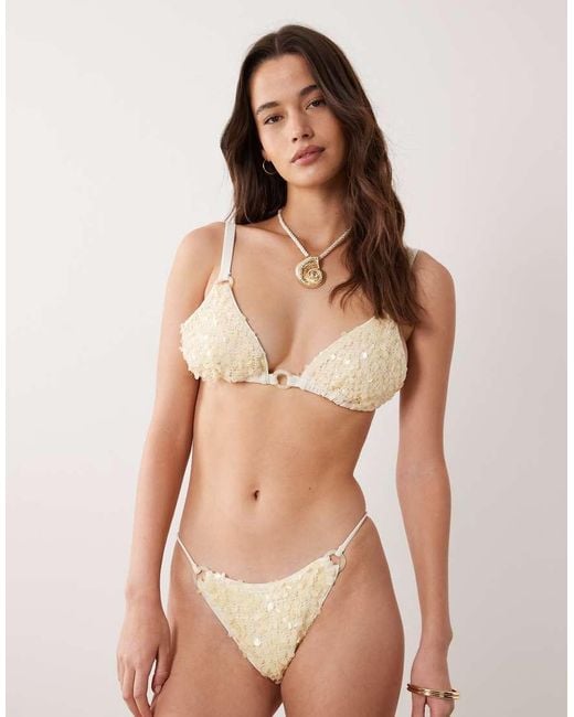 ASOS Natural Fuller Bust Jessica Textured Sequin Triangle Bikini Top