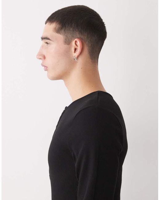 Collusion Slim-Fit Geribbeld Henley T-Shirt Met Lange Mouwen in het Black voor heren