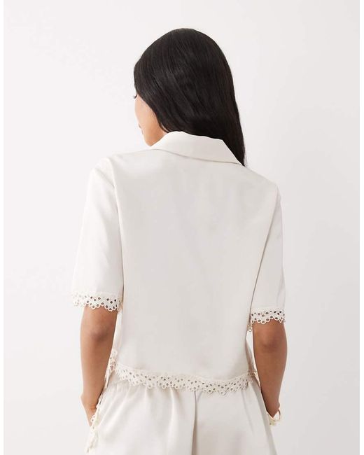 Noughts & Kisses Natural Satin Lace Trim Cropped Shirt