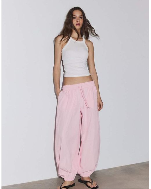 Stradivarius Pink Technical Balloon Parachute Trousers
