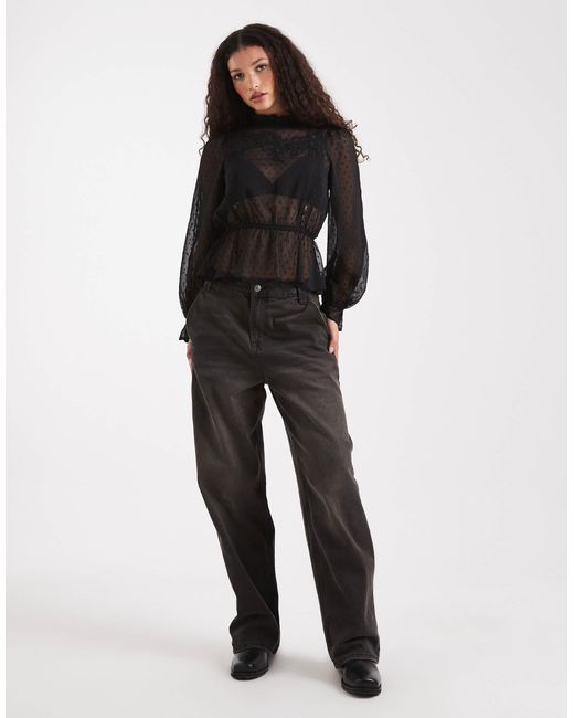 Miss Selfridge Black – victoriana – bestickte bluse aus chiffon