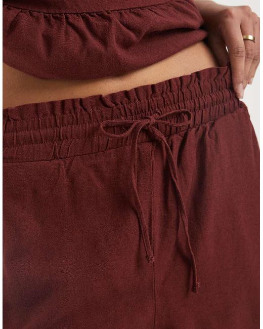 Vero Moda Red Linen Touch Tie Waist Papaerbag Shorts Co-ord