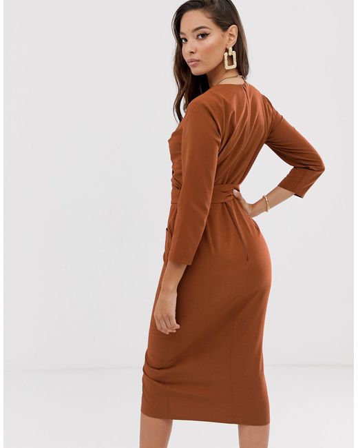 tie wrap around midi dress