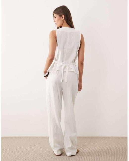 River Island White Linen Blend Waistcoat