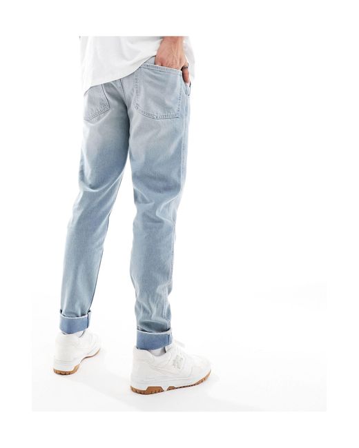 ASOS Blue Classic Rigid Turn Up Jeans With Pleats for men