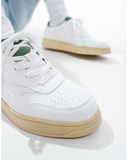 Pull&Bear White Retro Sneakers With Green Detail for men