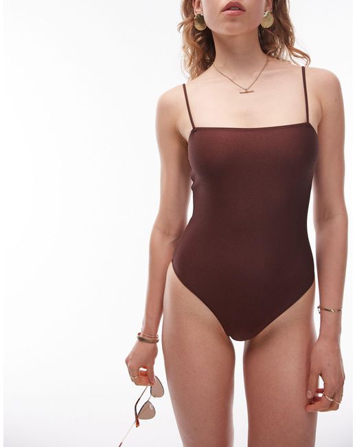 TOPSHOP Brown Fitted Swimsuit