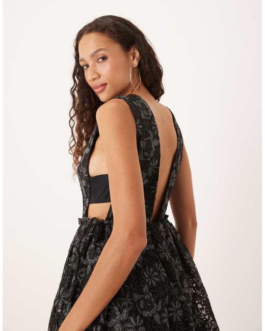 True Decadence Natural Plunging Neckline Skater Midi Dress
