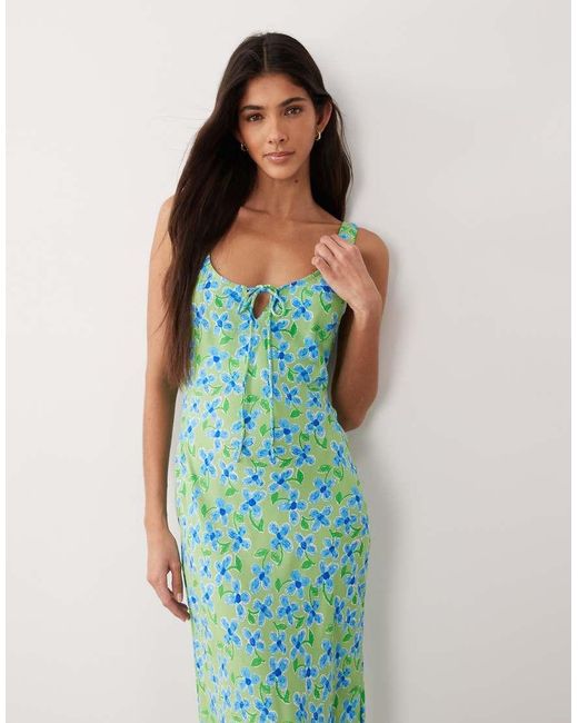 ASOS Green Scoop Neck Tie Front Midi Dress