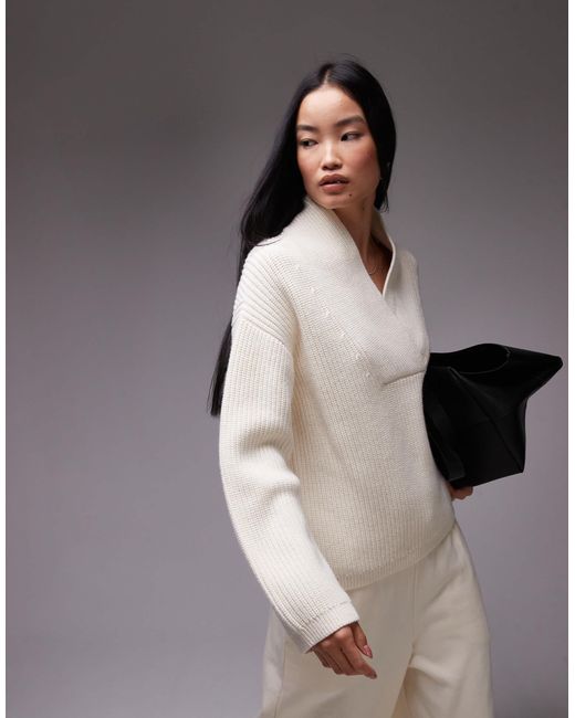 ARKET Gray Wool Blend Rib Oversized Sweater With Shawl Collar