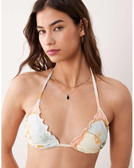 Miss Selfridge Natural Ruffle Edge Triangle Bikini Top