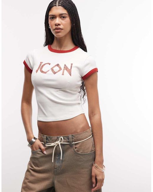 ASOS White Ringer Baby Tee With Leopard Icon Slogan