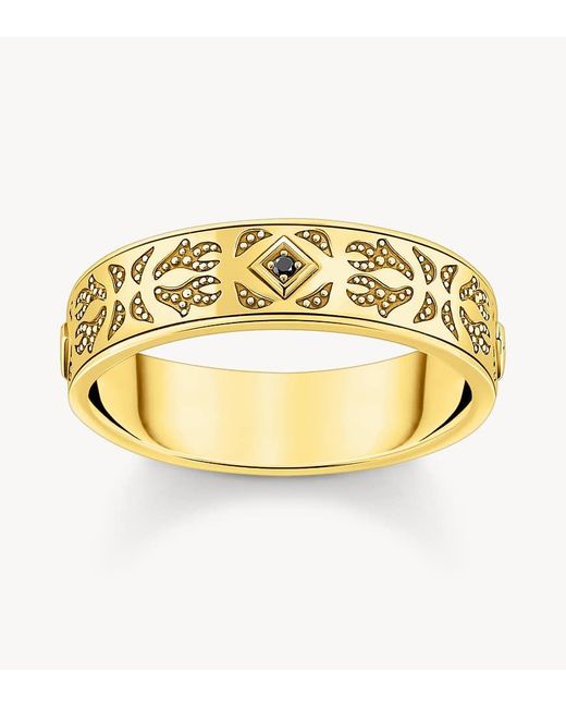 Anello A Fascia Placcato Con Motivo Decorativo E Zirconia Nera di Thomas Sabo in Metallic