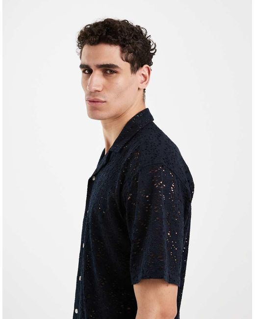Redefined Rebel Black Ravi Boxy Fit Short Sleeve Shirt for men