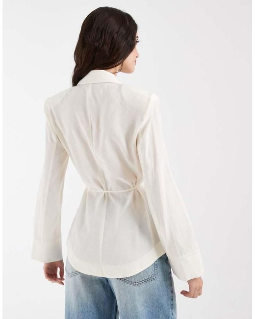 ASOS White Shoulder Pad Tie Waist Soft Blazer