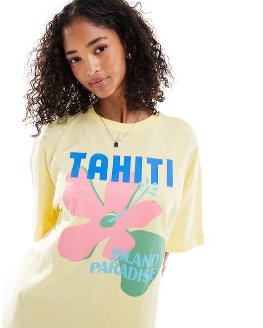 New Look Oversized T-Shirt Met Tahiti-Logo in het White