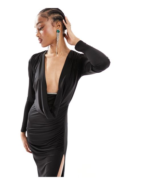 ASOS Black Asos Design Tall Slinky Cowl Maxi Dress With Encrusted Trim