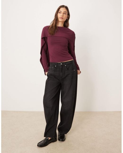 ASOS Red Scarf Drape Detail Long Sleeve Top