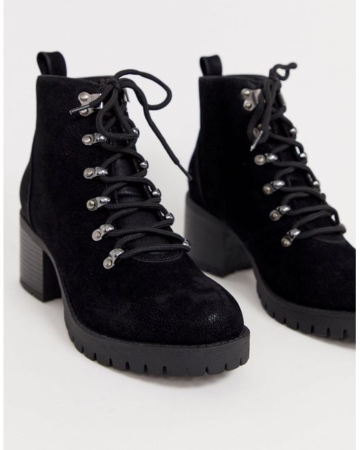 black heeled hiker boots