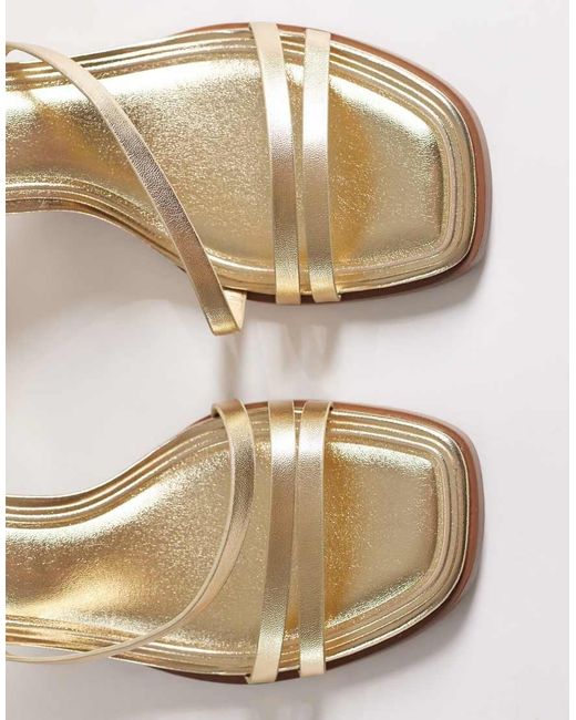 ASOS Metallic Wide Fit Honeybee Mid Block Heeled Sandals