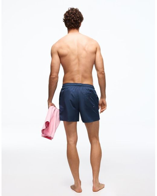 Bershka Blue Basic Mid Length Swim Shorts for men