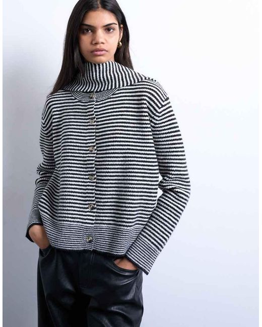 TOPSHOP Gray Knitted Stripe Cardigan And Scarf
