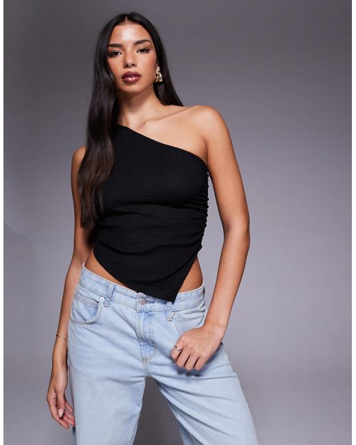 Top froncé texturé coupe asymétrique ASOS en coloris Gray