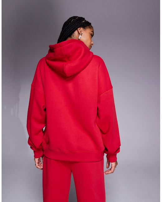 Kaiia Red Embroide Bow Logo Oversized Hoodie Co-ord