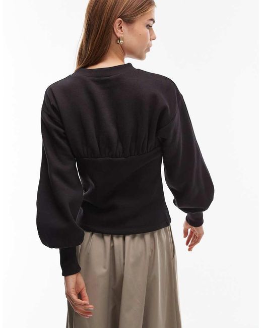 ASOS Black Corset Waist Sweat With Balloon Sleeve