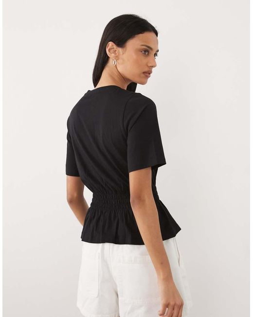 Threadbare Black Jersey Short Sleeve Peplum Top