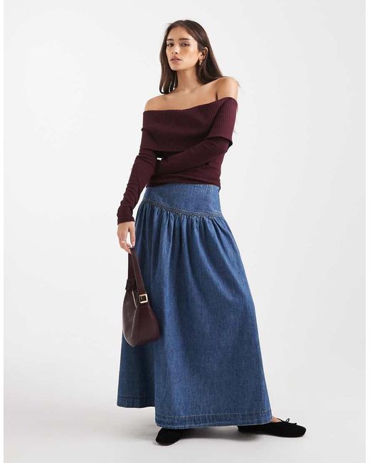 Miss Selfridge Gemengd Geribbelde Bardot-Top in het Red