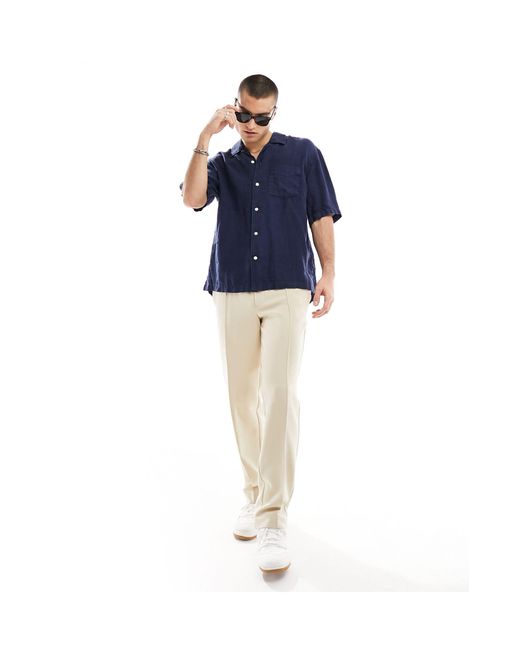 Gant – kurzärmliges hemd aus stückgefärbtem leinen in Blue für Herren