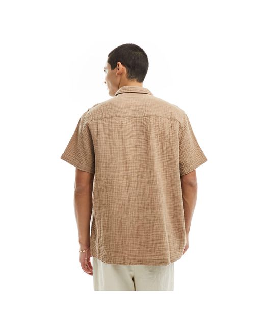 ASOS – kurzärmliges hemd aus grob gewebter baumwolle in White für Herren