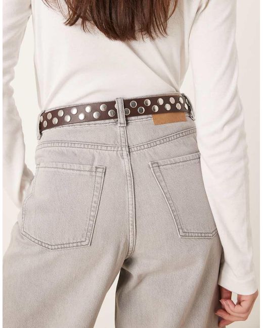 Mango Gray Faux Leather Studded Belt