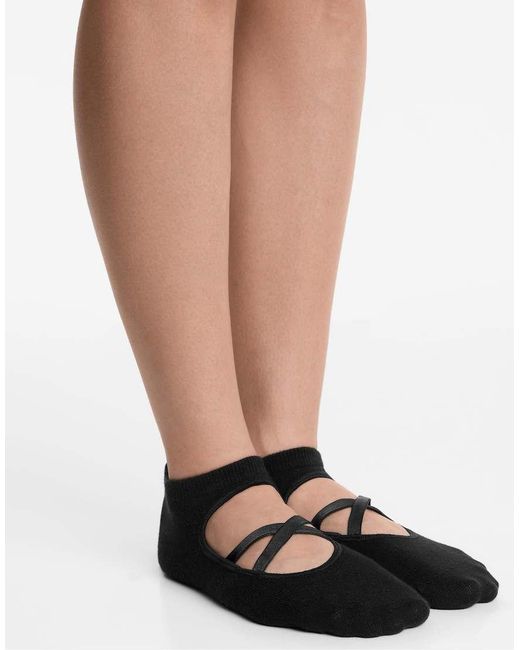Oysho Black 2 Pairs Of Cotton Blend Yoga And Pilates Socks With Crossover Straps