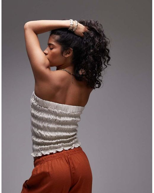 TOPSHOP Brown Shirred Linen Mix Bandeau