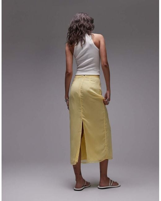 TOPSHOP Gray Sheer Midi Skirt With Floral Embroidery