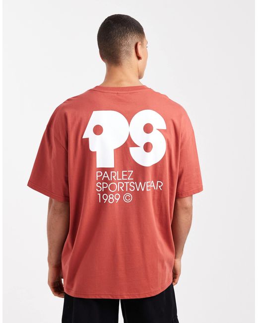Parlez Red Oversized Graphic Logo T-shirt With Back Print for men