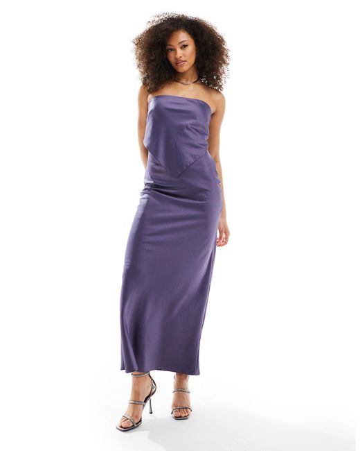 Vestito lungo a fascia taglio sbieco con dettaglio a foulard di ASOS in Purple