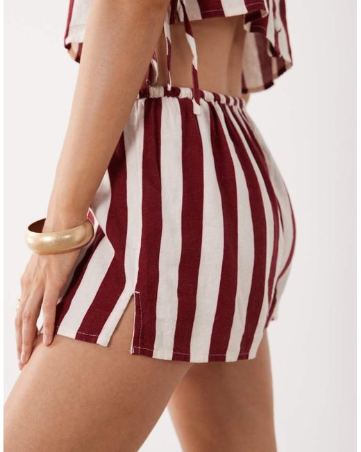 Nobody's Child Red Pillar Linen Blend Drawstring Shorts