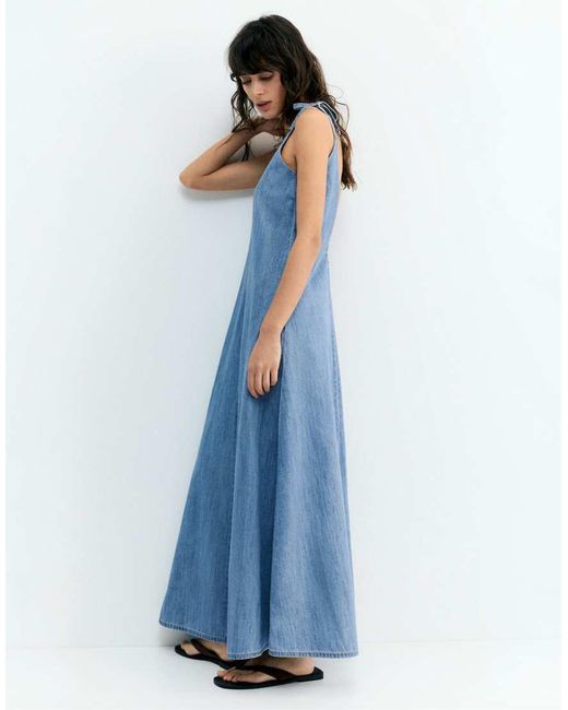 Pull&Bear Blue Long Denim Strappy Dress