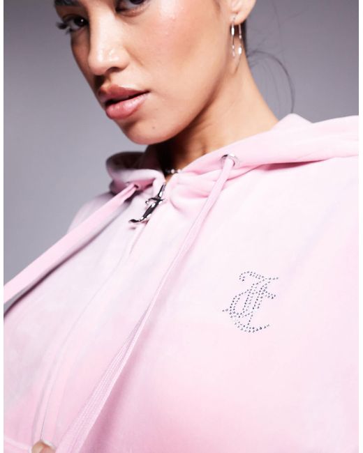 Juicy Couture Pink Relaxed Fit Velour Zip Through Hoodie
